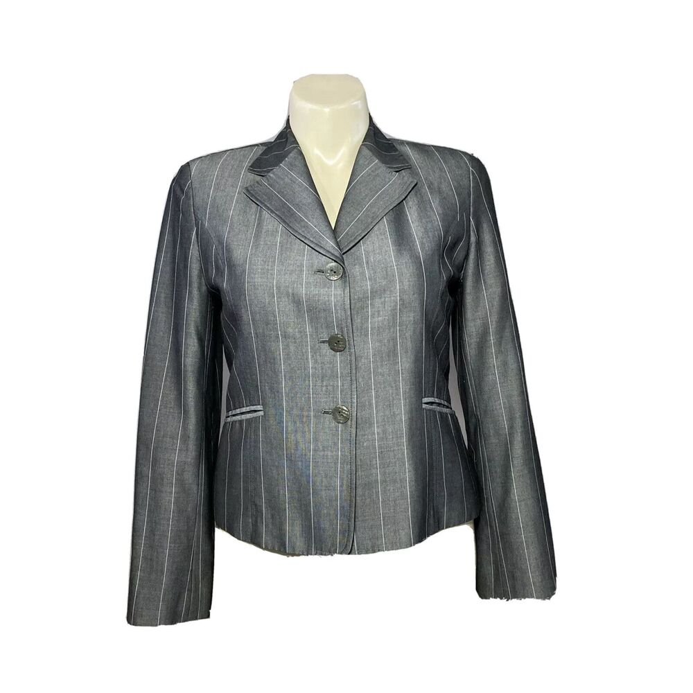 VTG Talbots Blazer 12 Gray Slate White Pinstripe Suit Jacket Wool Bl Lined LN